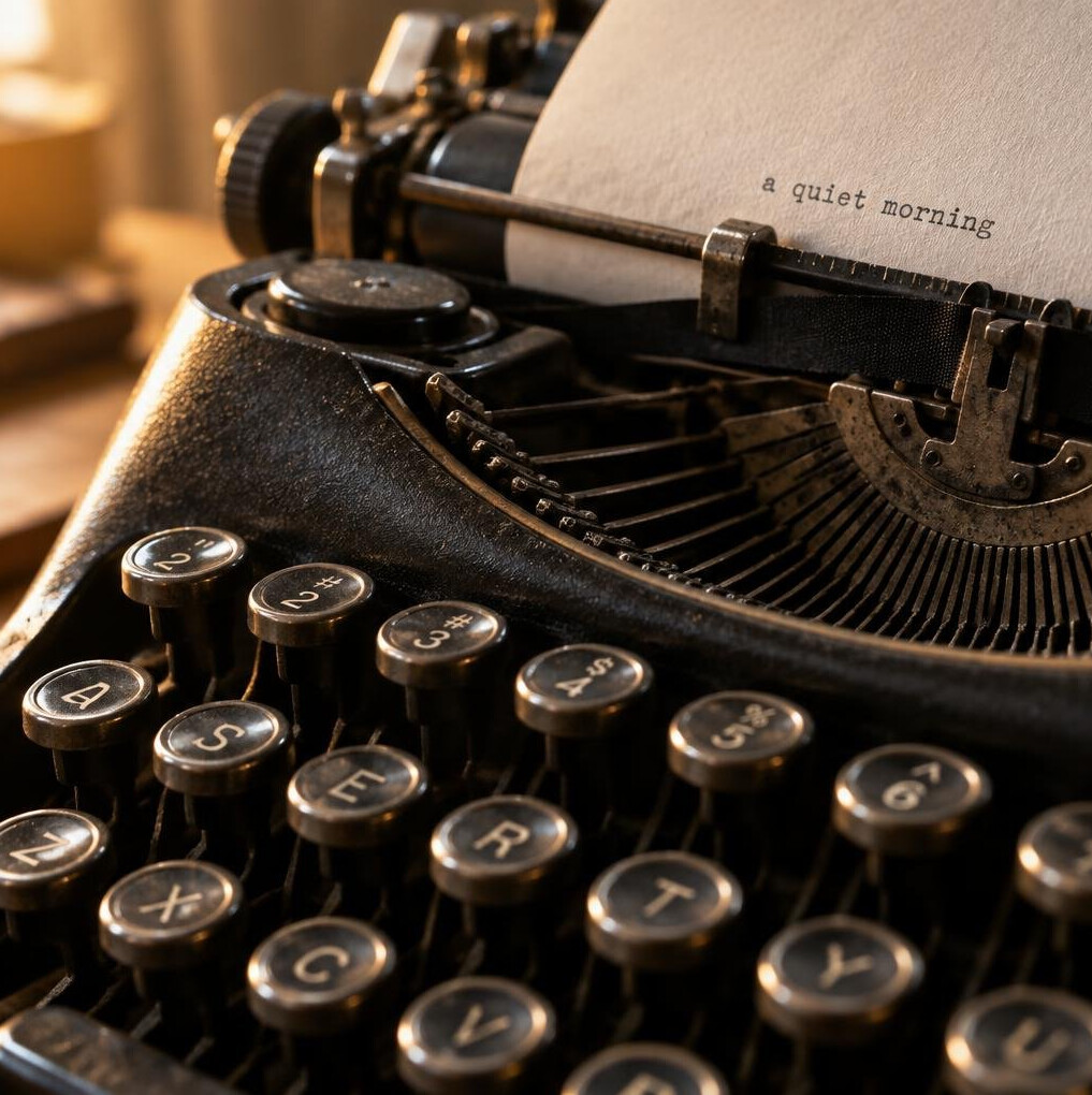 Close-up of vintage typewriter keys with a sheet of paper