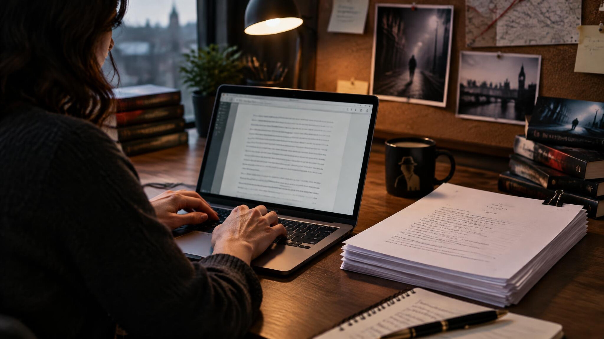 writer typing on laptop